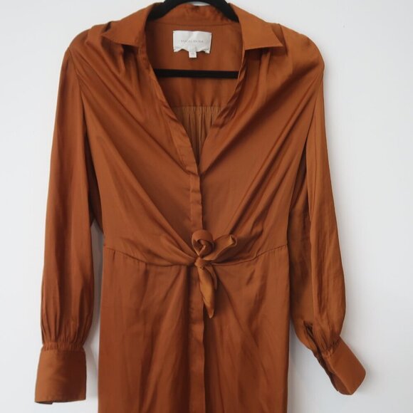 Brochu Walker Madsen Midi Shirt Dress Satin Turmeric Size XS - Picture 6 of 12